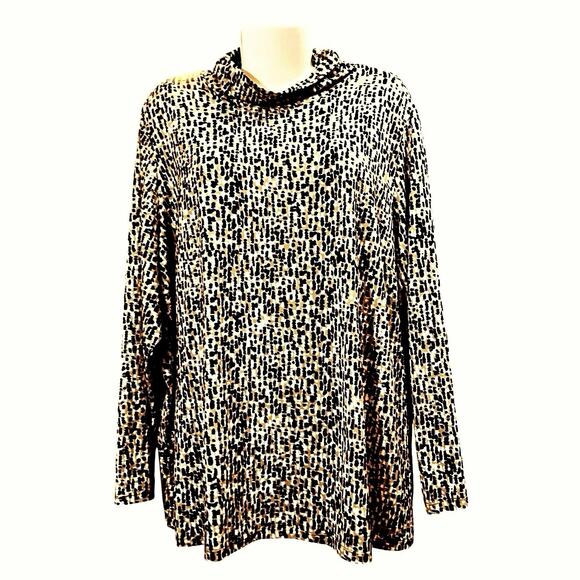 Susan Graver Tops - Susan Graver Women's Blk/Tan Printed Brushed Liquid Knit Turtleneck Top SZ 3X